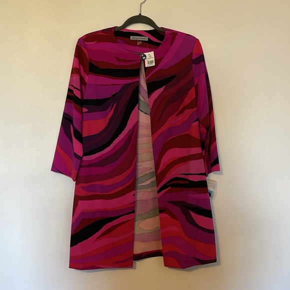 Danny & Nicole 3/4 Sleeve Stripe Jacket Sheath Dress Size 10 Fusia Blk NWT - Picture 4 of 9